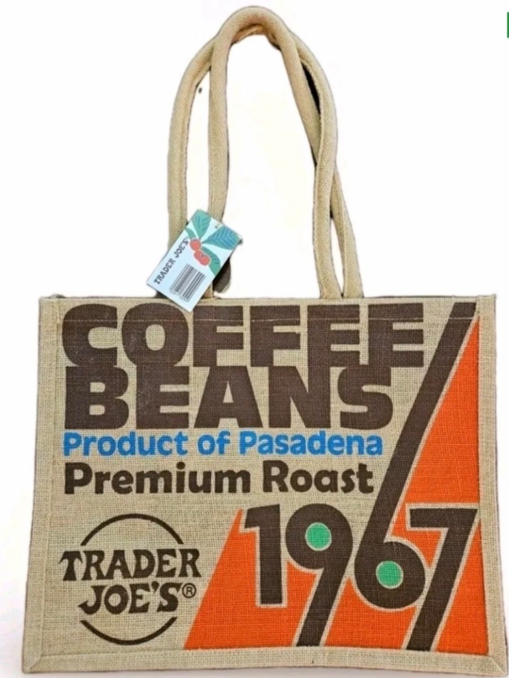 Trader Joe's Large Jute Pasadena Coffee Beans Tote NWT - Picture 3 of 7